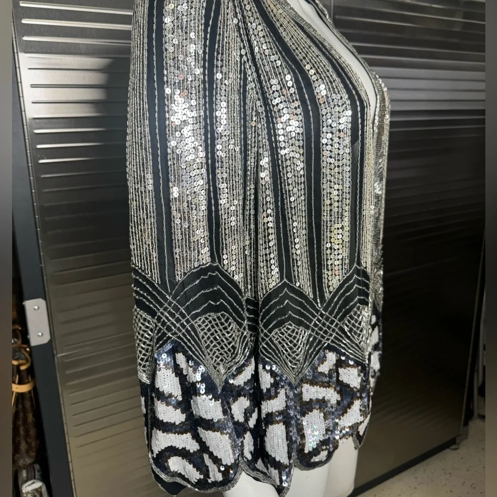 Judith Ann Creations 100% Pure Silk Sequin Beaded Blazer Medium Vintage - Picture 4 of 9